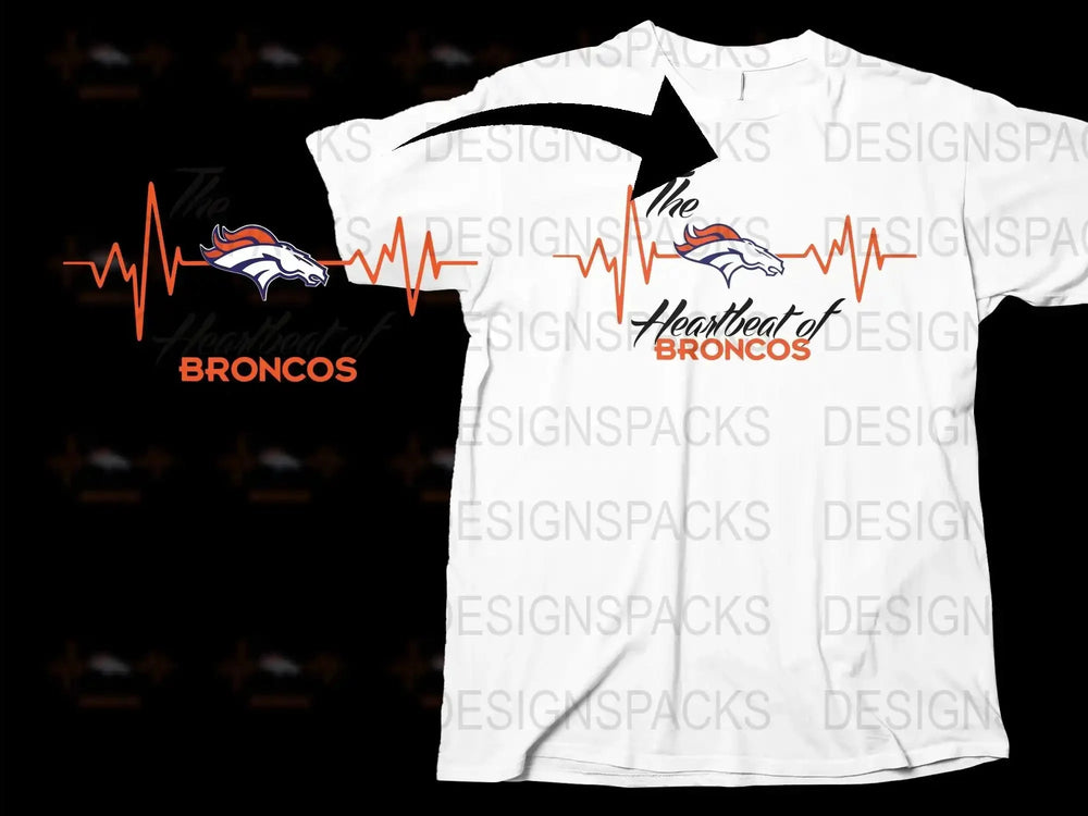 Heartbeat of Broncos T-Shirt, White Graphic Tee, Football Fan Apparel, Sports Team Support Shirt