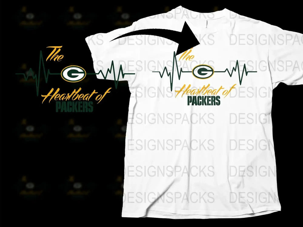 Green Bay Packers Heartbeat T-Shirt, Football Fan Gift, Sports Team Graphic Tee, Unisex White Shirt