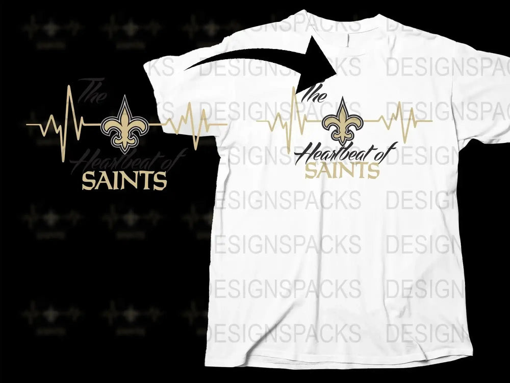 New Orleans Saints Heartbeat T-Shirt, Fleur-de-lis Graphic Tee, Football Fan Apparel, Unisex Adult Clothing