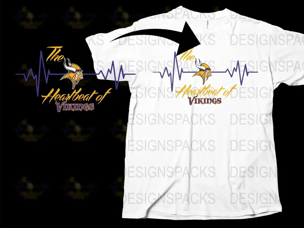 Viking Heartbeat T-Shirt, Football Fan Gift, Purple and Gold Graphic Tee, Sports Enthusiast Apparel
