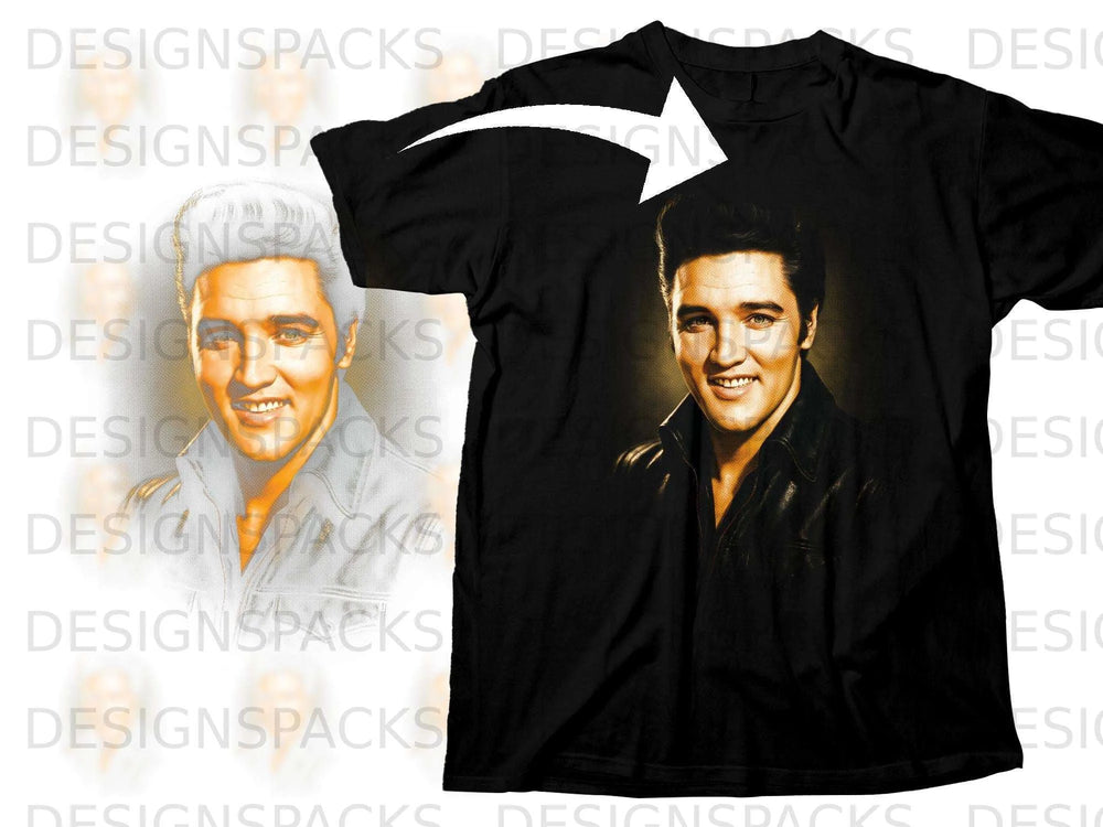 Black t-shirt featuring a portrait of Elvis Presley smiling.