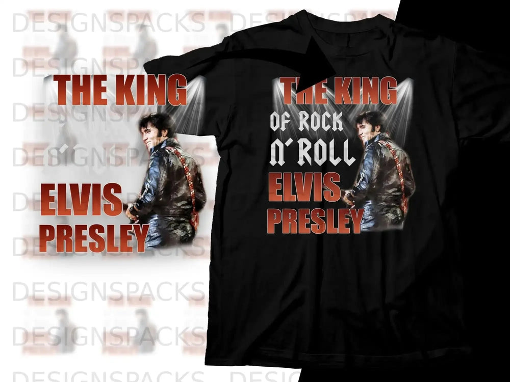 T-shirt with "The King of Rock N' Roll Elvis Presley" text and image.