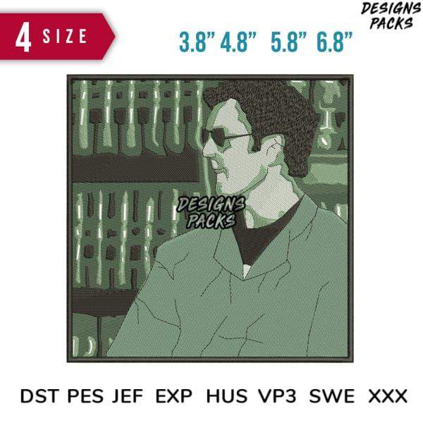 Embroidery design of man in sunglasses, 4 sizes, DST PES JEF formats, print-ready for apparel