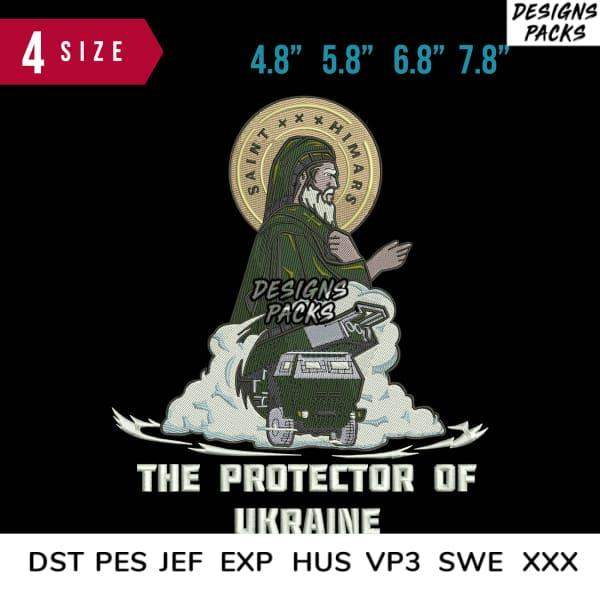 Saint Mykola embroidery design with truck, 4 sizes, DST PES JEF formats, protector of Ukraine theme