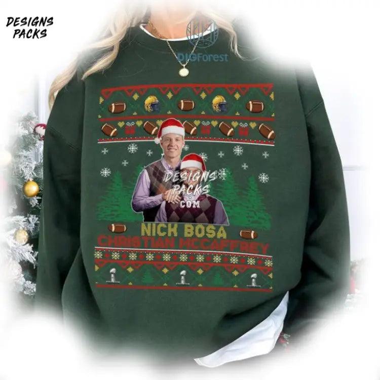 The Sf Bros Football Fan Nick Bosa Christian Mccaffrey Ugly Christmas Png Design