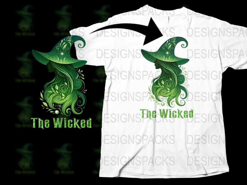 The Wicked Witch Graphic T-Shirt, Green Fantasy Art Tee, Unique Halloween Design, Adult Unisex Fashion