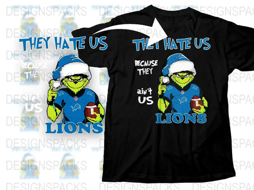 Funny Detroit Lions T-Shirt, They Hate Us Ain't Us Football Tee, Sports Fan Gift, Novelty Graphic Shirt