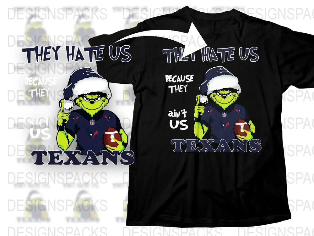 Texas Football Fan T-Shirt, Funny Sports Quote, Cartoon Bird, Black Tee, They Hate Us Texans