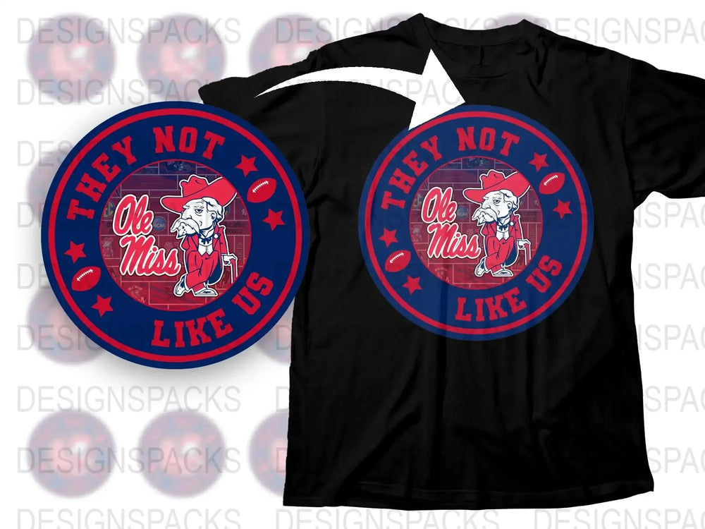 Ole Miss They Not Like Us T-Shirt, Vintage Style College Sports Tee, Red and Blue Graphic Shirt