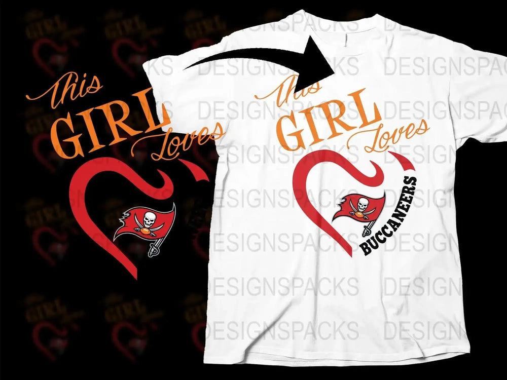 Women's White T-Shirt, This Girl Loves Buccaneers, Football Fan Graphic Tee, Stylish Sports Apparel