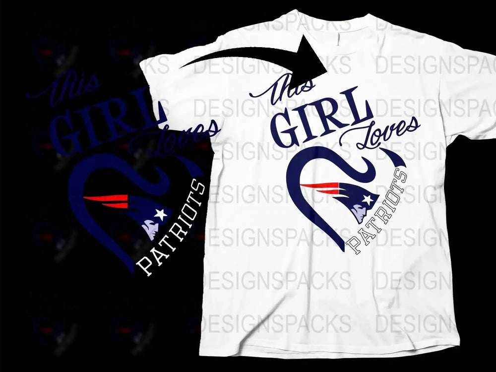 This Girl Loves Patriots T-Shirt, Fan Sports Tee, White Patriotic Football Apparel, Women's Casual Shirt, Gift for Her