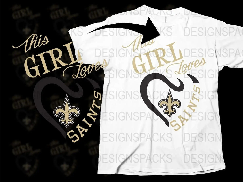 New Orleans Saints T-Shirt This Girl Loves Heart Design Football Fan Apparel White Tee