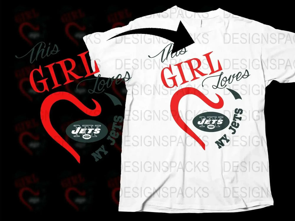 This Girl Loves Jets T-Shirt, Sports Fan Gift, Graphic Tee for Women, Casual Crew Neck Shirt