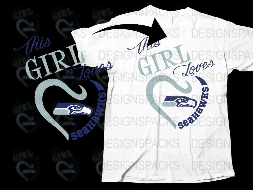 'This Girl Loves Seahawks' Graphic T-Shirt, White Fan Apparel, Football Team Support Tee