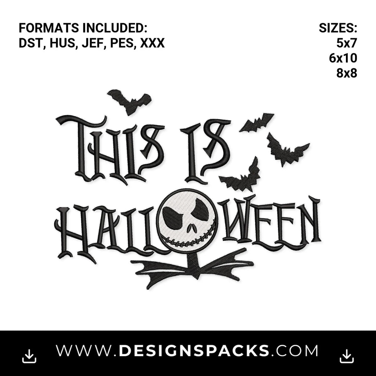 This Is Halloween Jack Skellington Embroidery Design - Instant digital download pattern at Designspacks.com