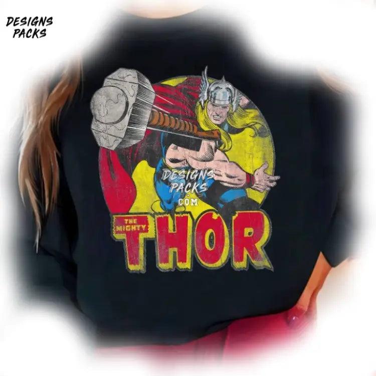 Thor Odinson Avenger Superhero Marvel Mighty Hammer Throw Vintage Png Design