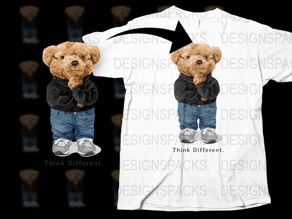 Thoughtful Bear with Glasses and Jeans Png Digital Download