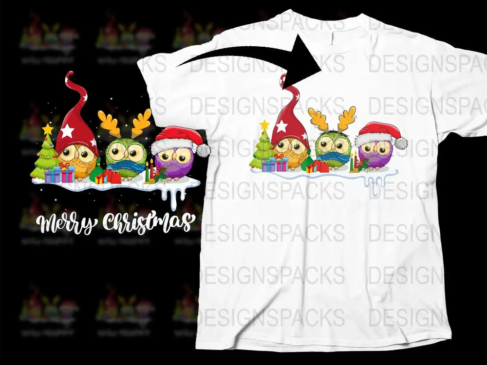 Christmas Owl T-Shirt, Cute Cartoon Owl Holiday Tee, Festive Winter Apparel, Merry Christmas Gift
