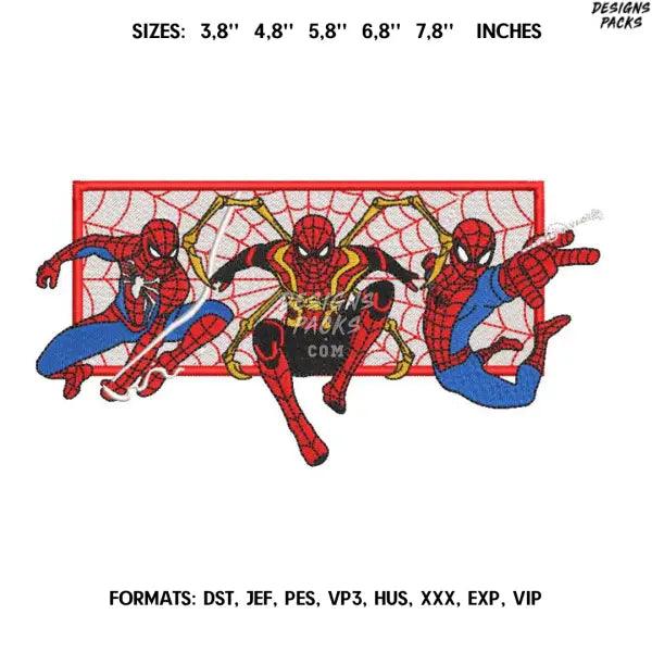 Three Spiderman Embroidery design file pes.  Anime embroidery design., Trendy embroidery