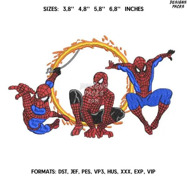 Three Spiderman Embroidery design file pes.  Anime embroidery design., Trendy embroidery