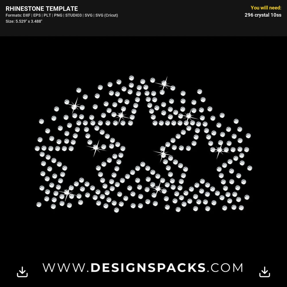 Three Stars Graphic Design Rhinestone Digital Template
