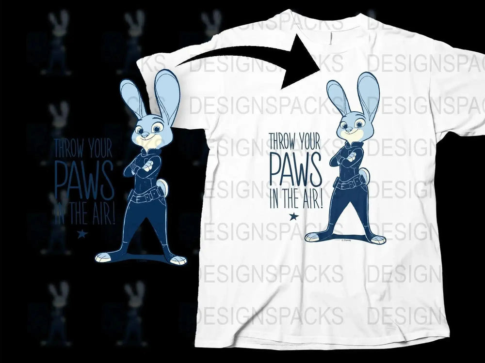 Cartoon Rabbit Graphic T-Shirt, Funny Animal Tee, Casual Cotton Shirt, Unisex Adult Clothing, Throw Your Paws in the Air Design