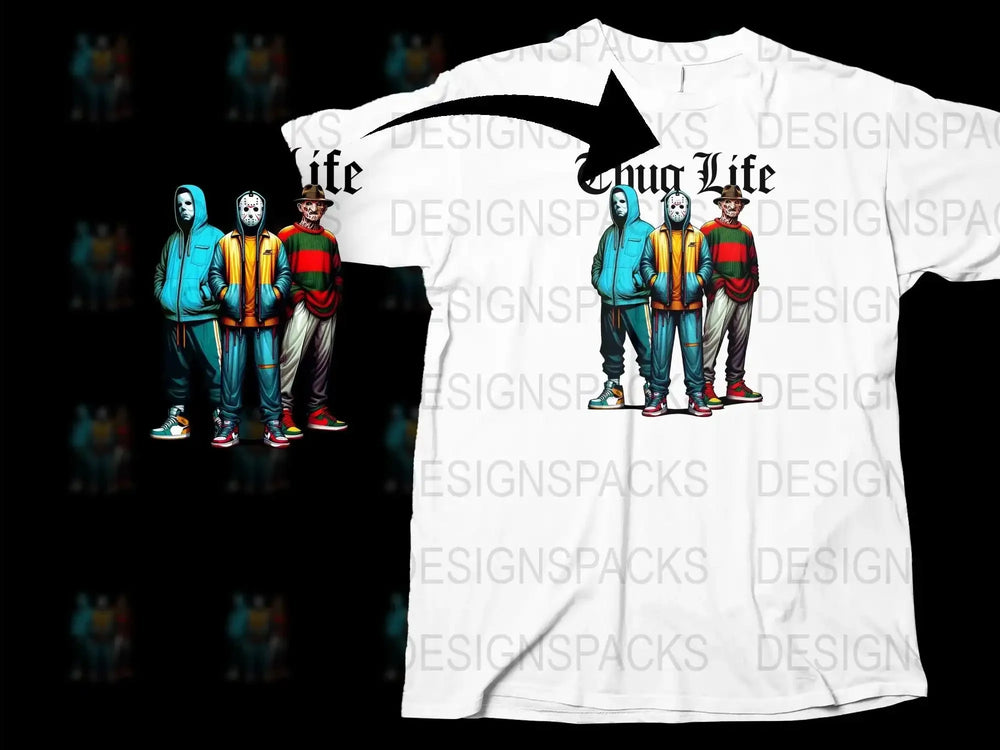 Thug Life Graphic T-Shirt, Colorful Hoodie Design, Urban Streetwear, Men's Fashion Tee, Casual Outfit, Cool Hip Hop Shirt