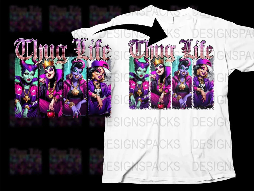 Thug Life Feminine Urban Art T-Shirt, Colorful Streetwear Graphic Tee, Unique Bold Women's Fashion Top