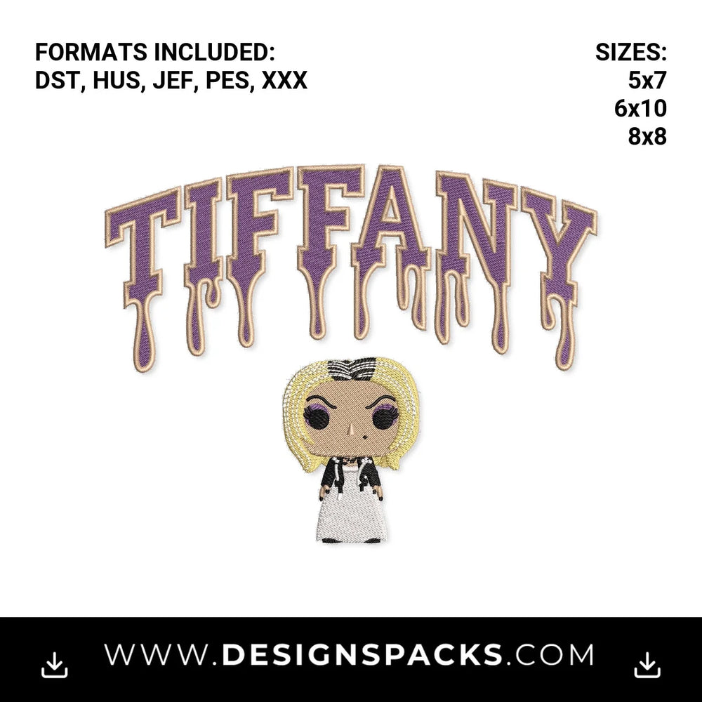 Tiffany Dripping Font Bride of Chucky Embroidery Design - Instant digital download pattern at Designspacks.com
