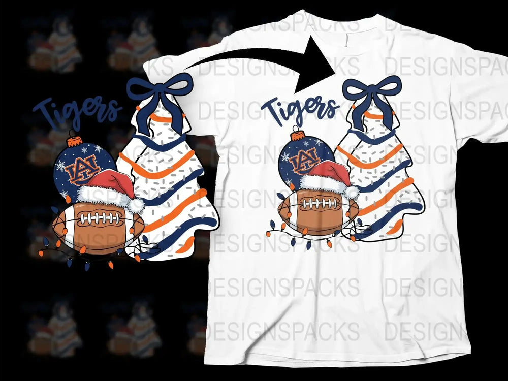 Tigers Football T-Shirt, Winter Hat Design, Sports Fan Apparel, Orange Blue White, Casual Wear, Unique Graphic Tee for Game Day