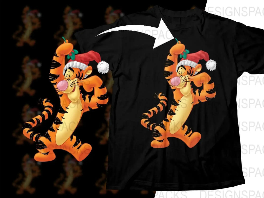 Tigger in Santa Hat Festive Christmas Png Digital Download