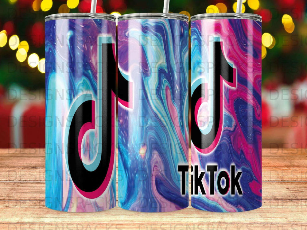 TikTok Logo Psychedelic Marbled Background Tumbler Digital Wrap Design