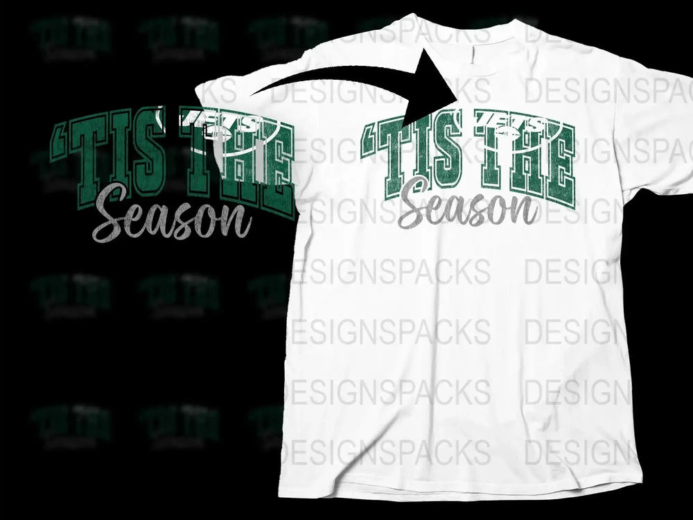 Holiday Christmas T-Shirt 'Tis The Season' Graphic Tee, Festive Green and White Shirt, Unisex Winter Apparel