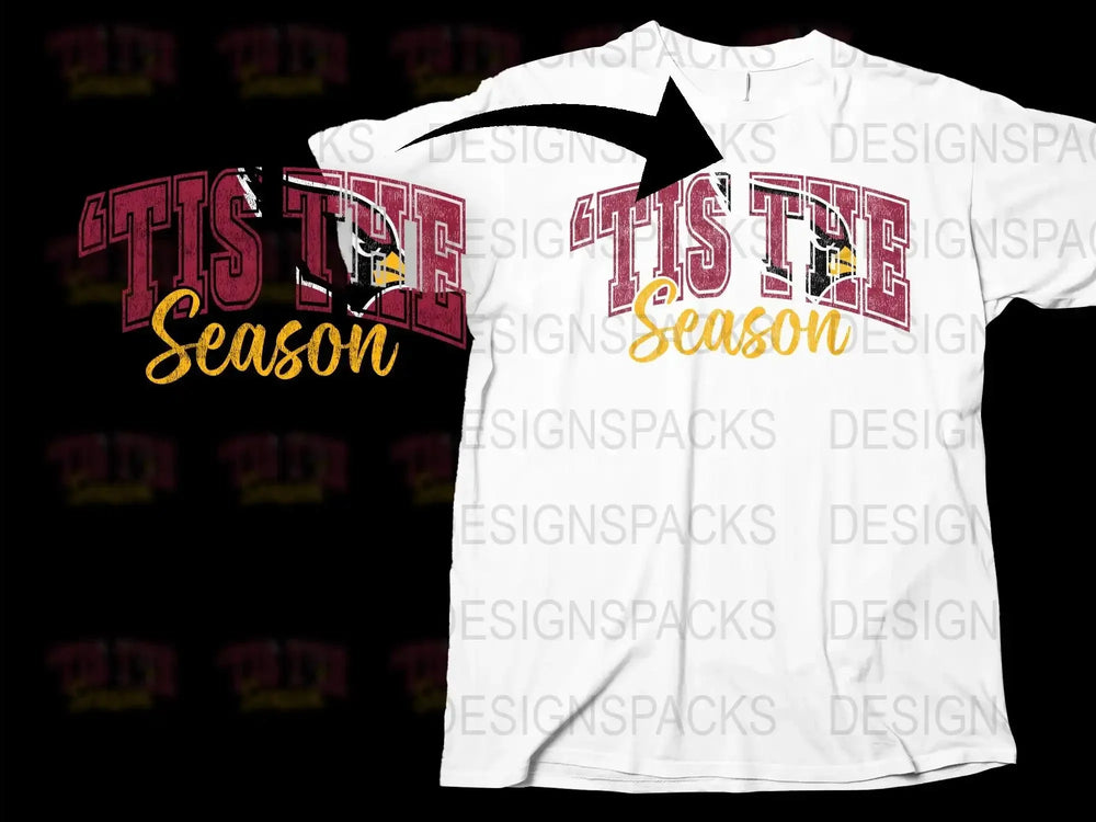 Festive Holiday T-Shirt 'Tis The Season' Text Maroon and Gold Christmas Apparel Gift