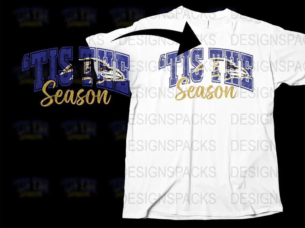 Tis The Season T-Shirt, Holiday Festive Graphic Tee, Christmas Casual Wear, White and Blue Cotton Shirt