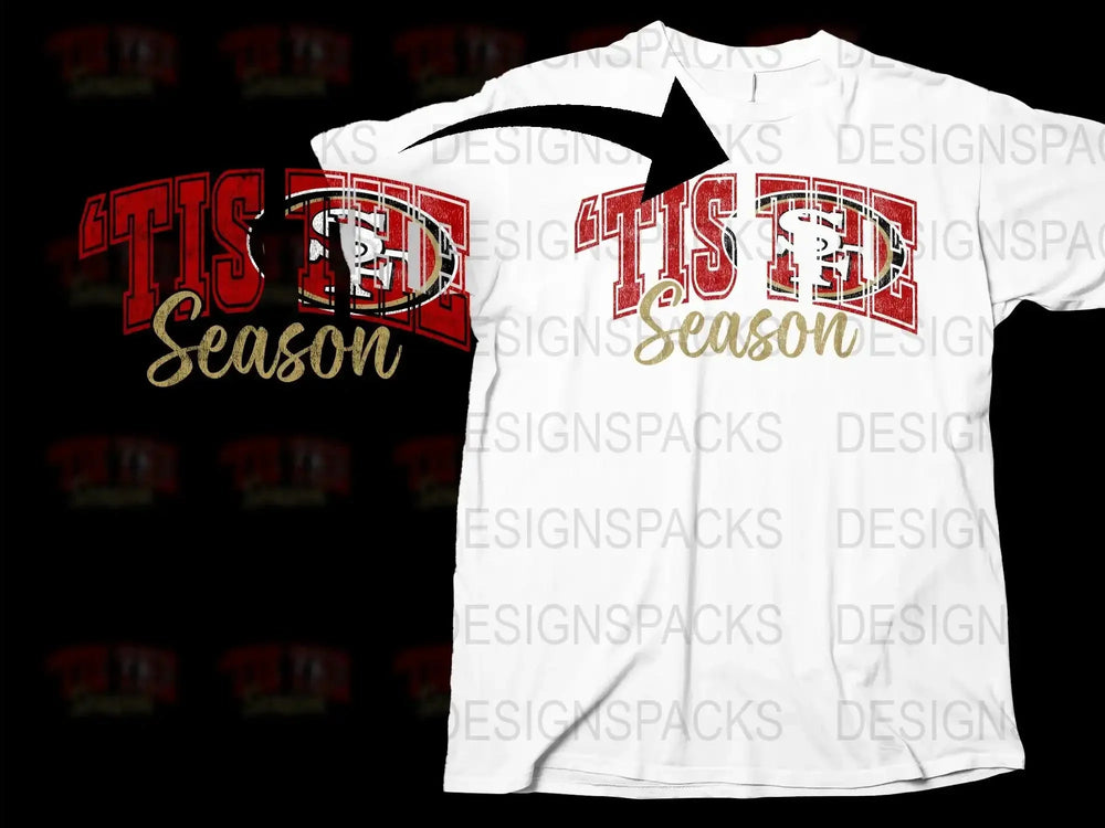 Tis The Season Football T-Shirt, Sports Fan Game Day Apparel, Red and White Graphic Tee