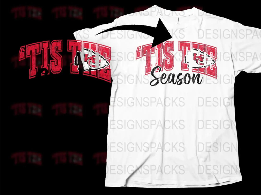 Festive Holiday T-Shirt 'Tis The Season' White Tee with Red Lettering Christmas Gift