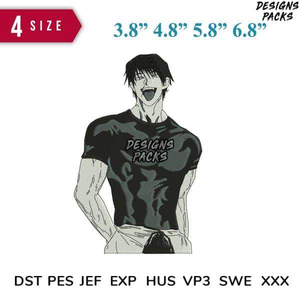 Anime-style male character design for embroidery, available in multiple sizes and formats