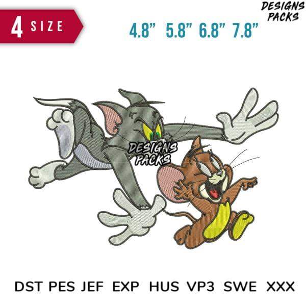 Tom and Jerry embroidery design in 4 sizes, compatible with DST PES JEF formats for instant download
