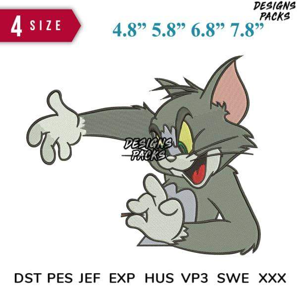 Tom Cat embroidery design in 4 sizes, DST PES JEF formats, print-ready for DTG/DTF