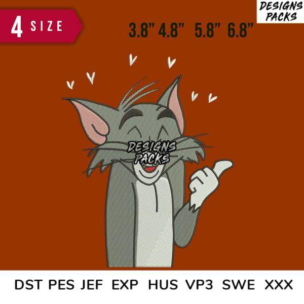 Cute cartoon cat embroidery design with 4 sizes, DST PES JEF formats for instant download