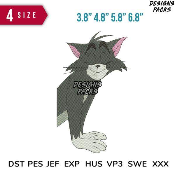 Tom Cat embroidery design in 4 sizes, DST PES JEF formats, print-ready for DTG or DTF