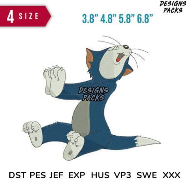 Tom Cat embroidery design in 4 sizes, compatible with DST PES JEF formats for machine embroidery projects