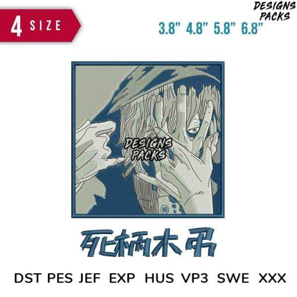 Anime-style embroidery design with hands covering face, available in 4 sizes & multiple formats for DTF, DTG, tumbler wraps