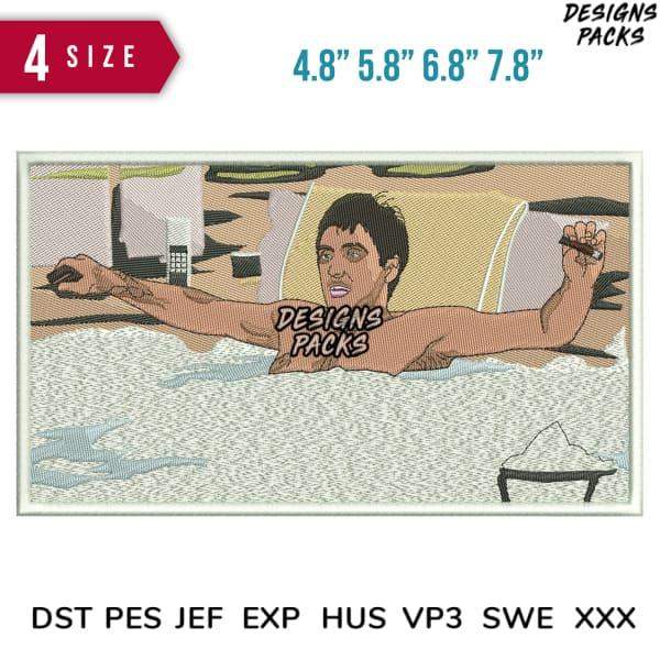 Embroidery design of man in bathtub with cigar, available in 4 sizes, DST PES JEF formats