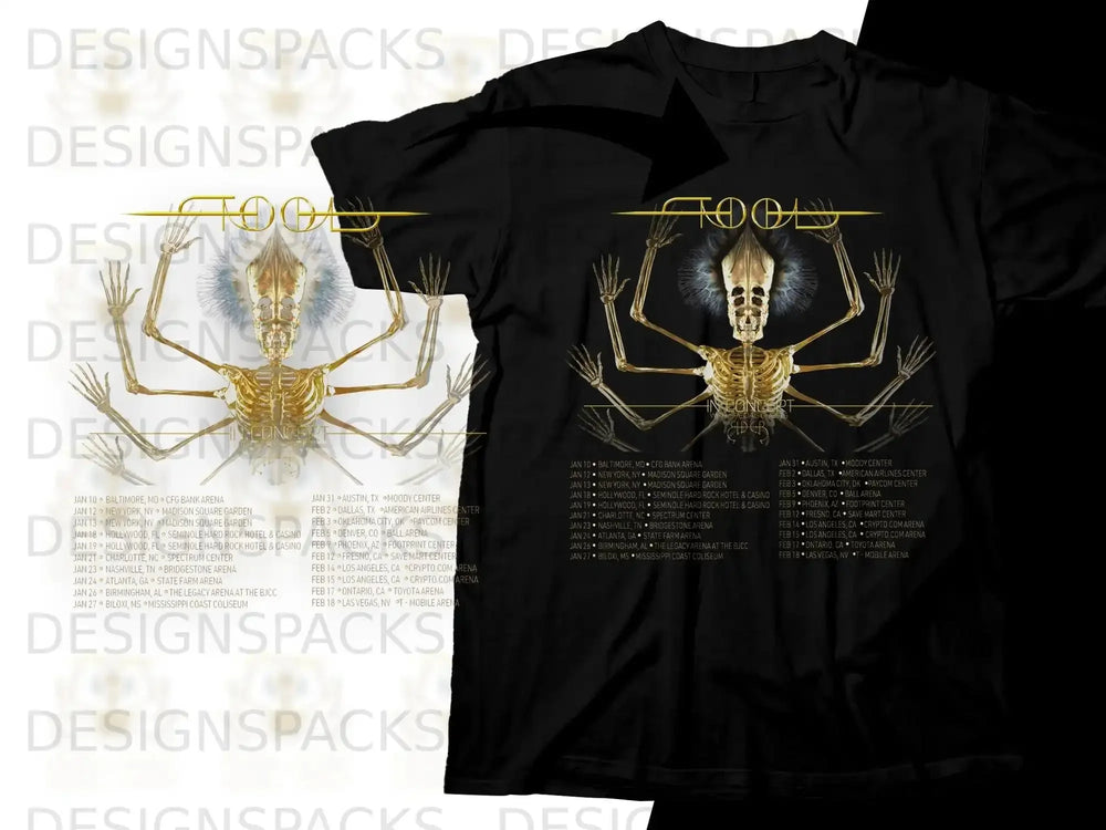 Black t-shirt with "Food Inc." concert tour dates and locations.