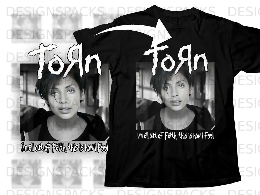 Black t-shirt with a portrait of a woman and "Toяп" logo.