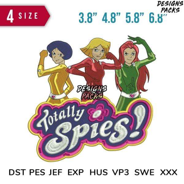 Totally Spies! embroidery design in 4 sizes, print-ready formats for DTG, DTF, and tumbler wraps