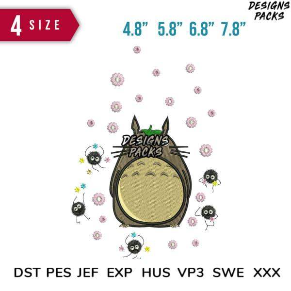 Totoro embroidery design with Soot Sprites, 4 sizes, DST PES JEF formats for machine embroidery