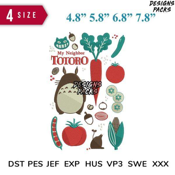 My Neighbor Totoro embroidery design bundle with veggies, 4 sizes, DST PES formats
